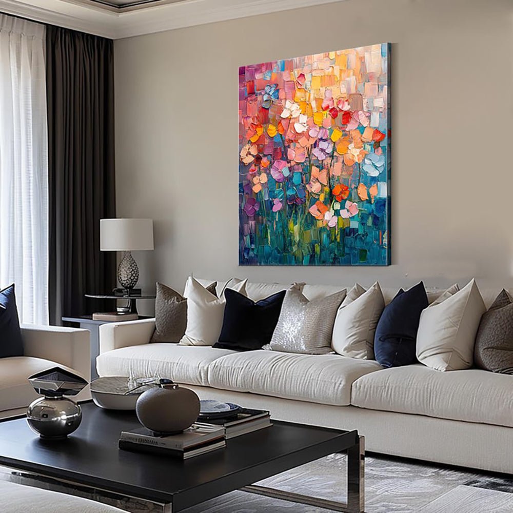 Peinture à l'huile abstraite Tulipe, peinte à la main, toile 3D texturée décors. - IVOIRART.COM