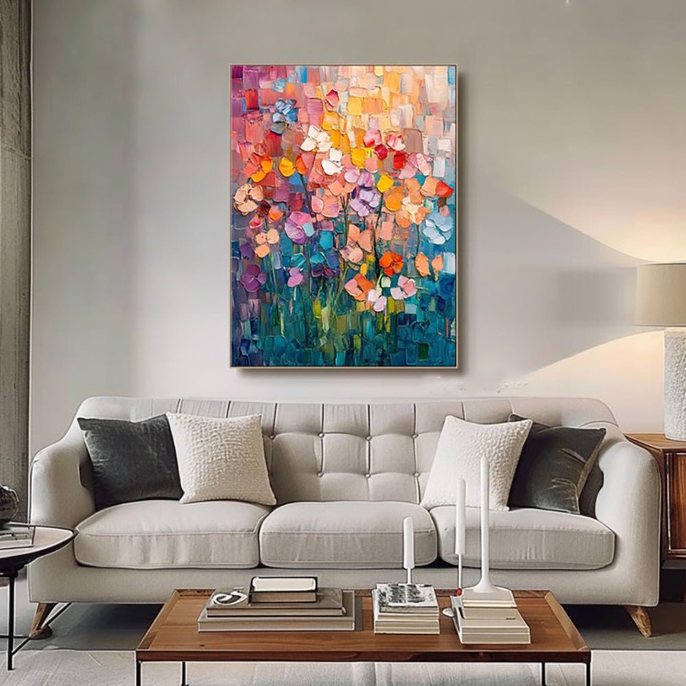 Peinture à l'huile abstraite Tulipe, peinte à la main, toile 3D texturée décors. - IVOIRART.COM