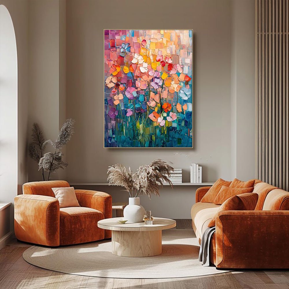 Peinture à l'huile abstraite Tulipe, peinte à la main, toile 3D texturée décors. - IVOIRART.COM