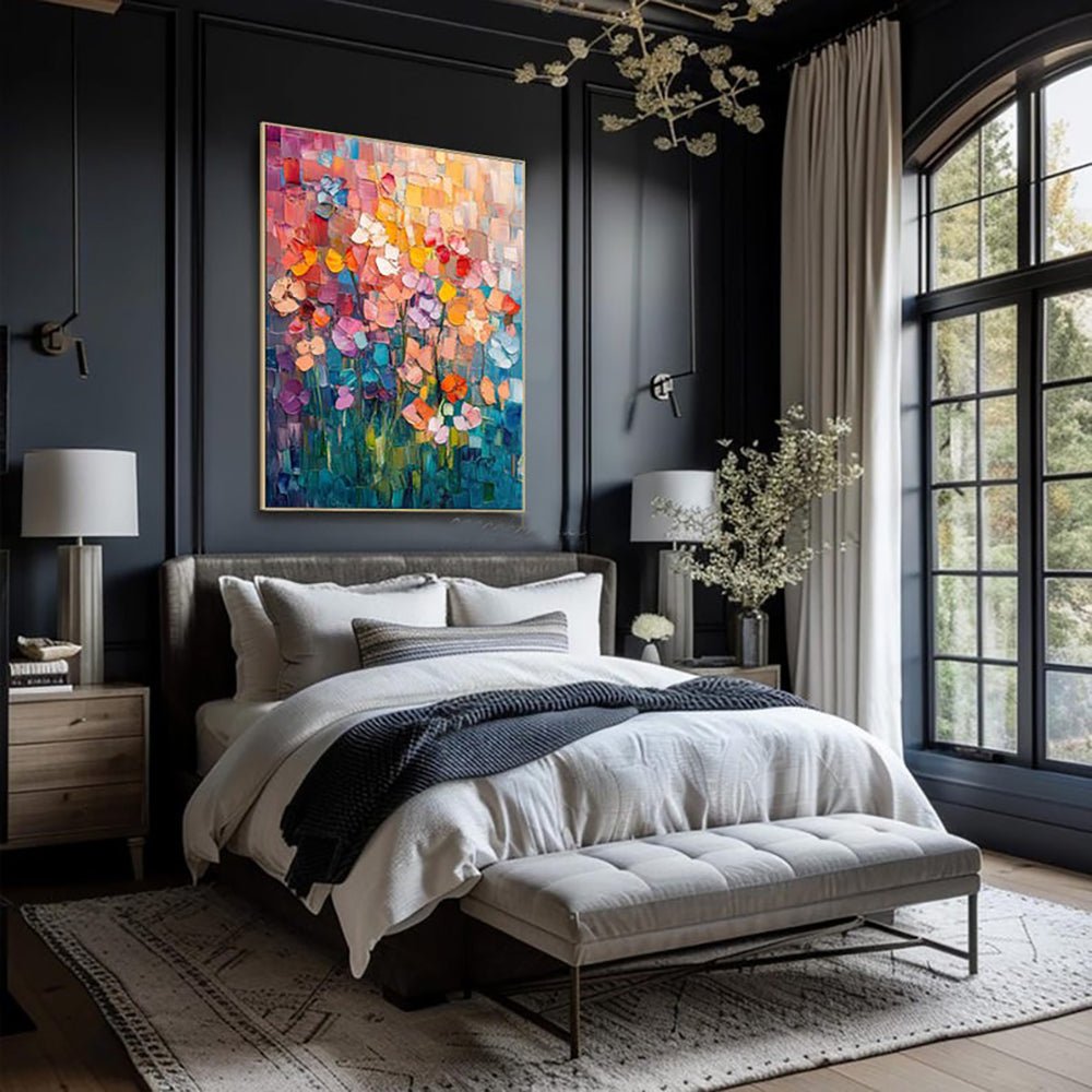 Peinture à l'huile abstraite Tulipe, peinte à la main, toile 3D texturée décors. - IVOIRART.COM