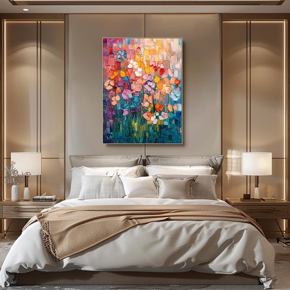 Peinture à l'huile abstraite Tulipe, peinte à la main, toile 3D texturée décors. - IVOIRART.COM