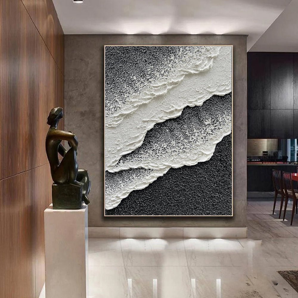 Peinture à l'huile abstraite vagues marines 3D - Toile faite main pour salon art - IVOIRART.COM
