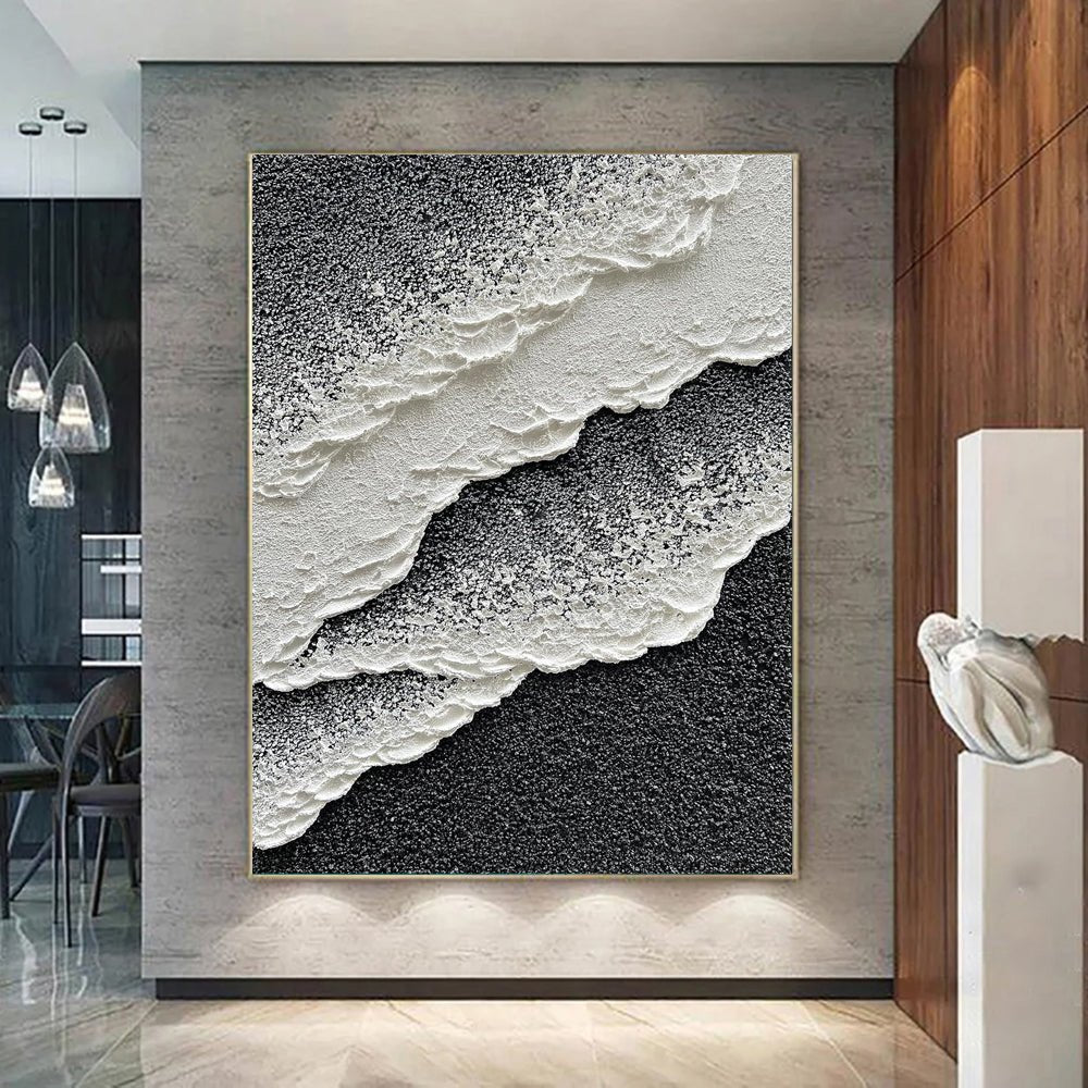 Peinture à l'huile abstraite vagues marines 3D - Toile faite main pour salon art - IVOIRART.COM