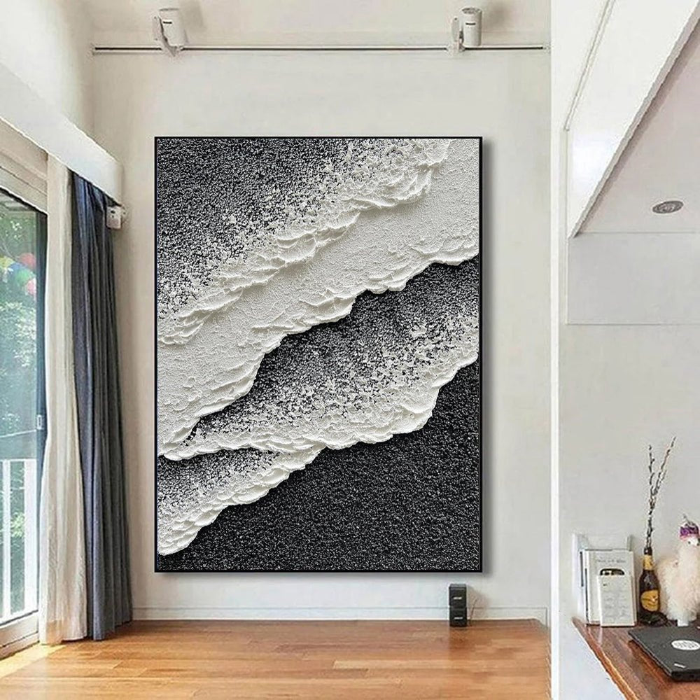 Peinture à l'huile abstraite vagues marines 3D - Toile faite main pour salon art - IVOIRART.COM