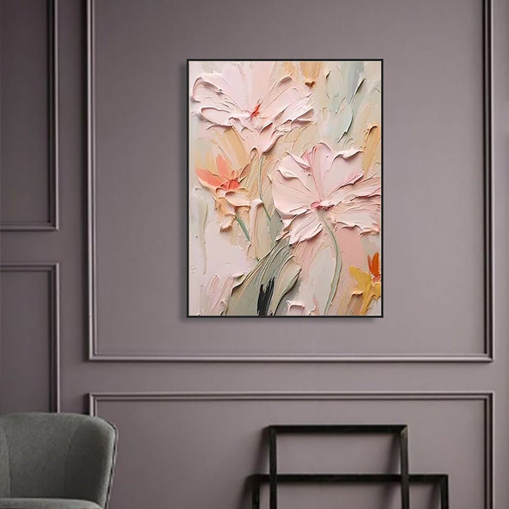 Peinture à l'huile faite à la main sur toile fleurs 3D texture épaisse art mural - IVOIRART.COM