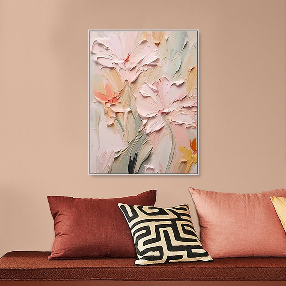 Peinture à l'huile faite à la main sur toile fleurs 3D texture épaisse art mural - IVOIRART.COM