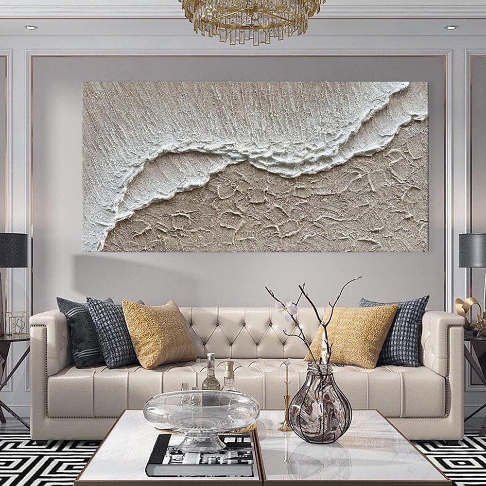 Peinture à l'huile paysage océan blanc vagues sur toile - Décor mural moderneart - IVOIRART.COM