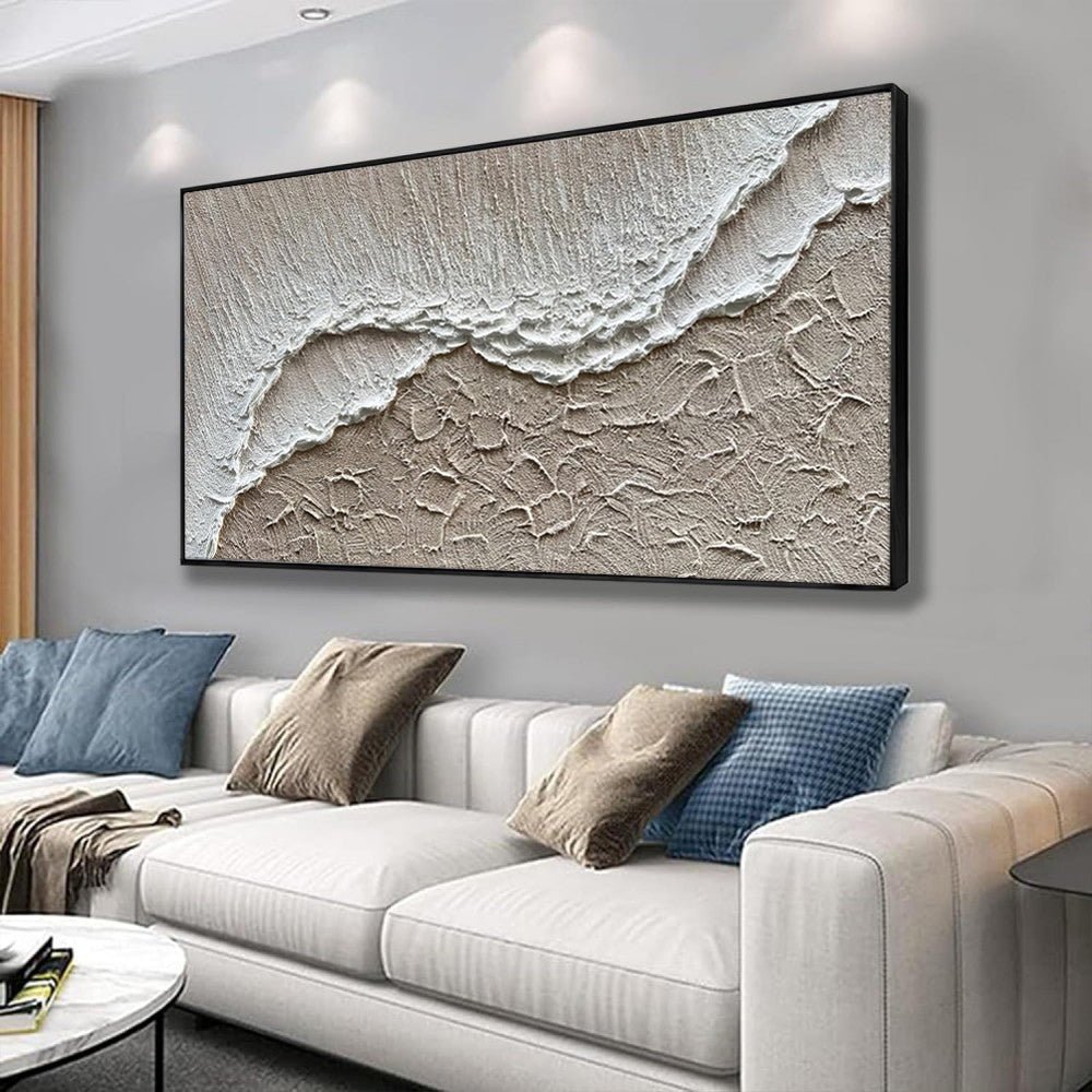 Peinture à l'huile paysage océan blanc vagues sur toile - Décor mural moderneart - IVOIRART.COM