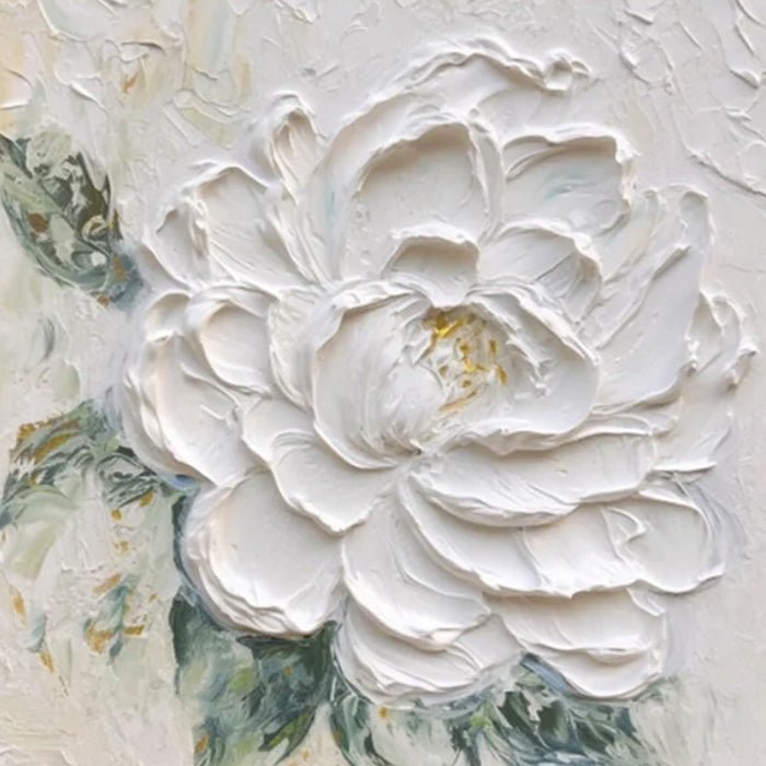 Peinture à l'huile peinte à la main Pivoine blanche texture épaisse 50x50/60x60! - IVOIRART.COM