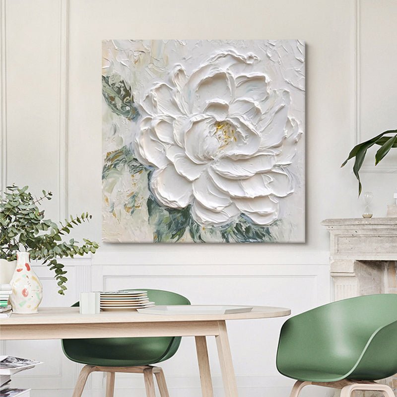 Peinture à l'huile peinte à la main Pivoine blanche texture épaisse 50x50/60x60! - IVOIRART.COM