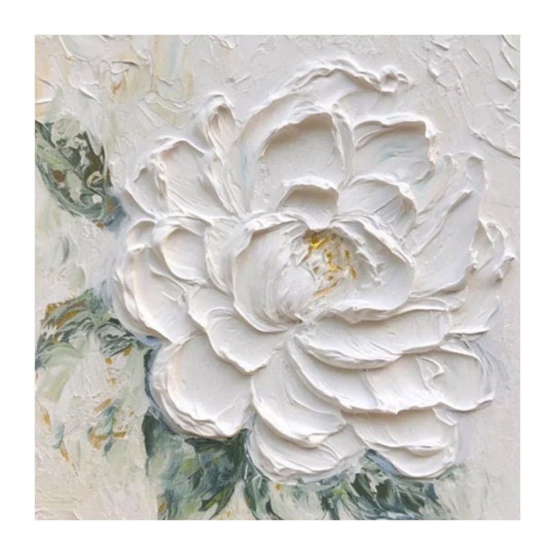 Peinture à l'huile peinte à la main Pivoine blanche texture épaisse 50x50/60x60! - IVOIRART.COM