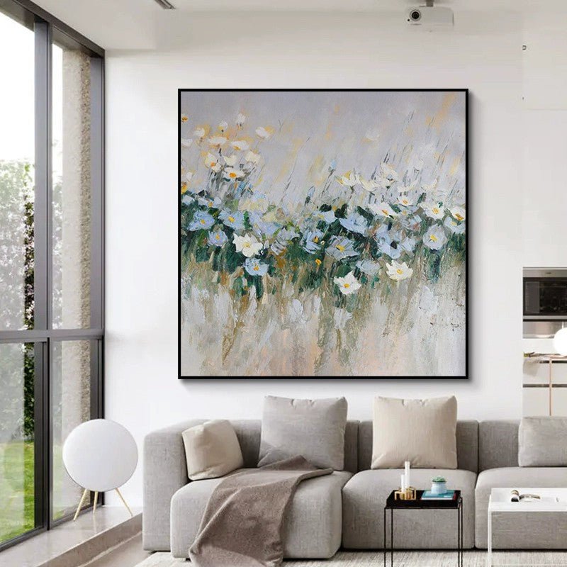 Peinture à l'huile sur toile faite main Fleur bleue Moderne Décor mural grand XL - IVOIRART.COM