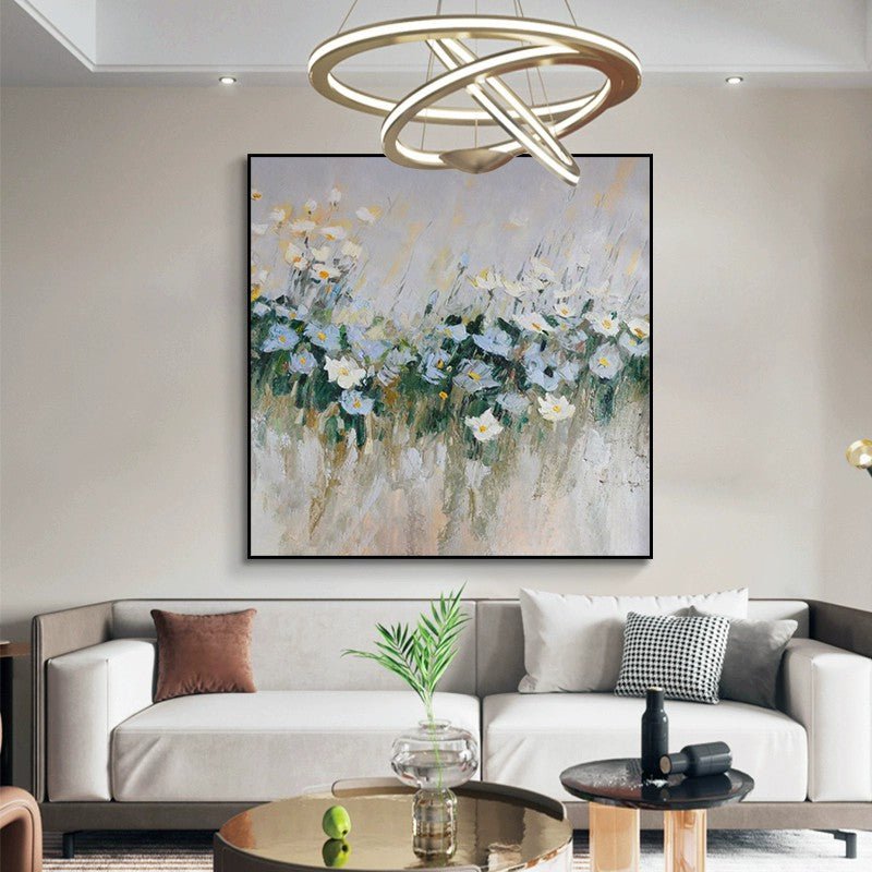 Peinture à l'huile sur toile faite main Fleur bleue Moderne Décor mural grand XL - IVOIRART.COM