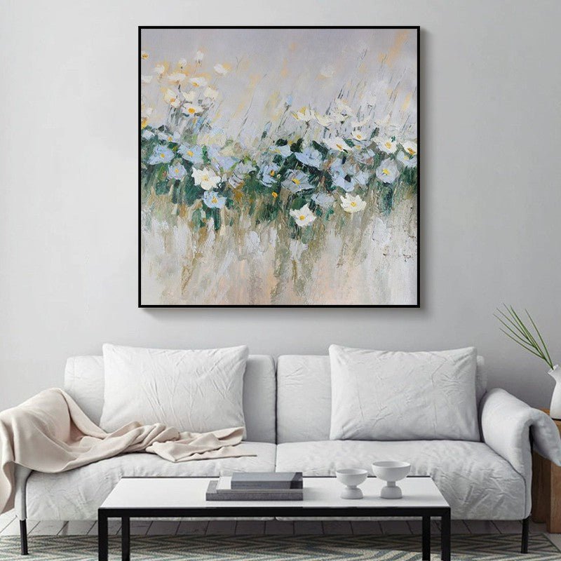 Peinture à l'huile sur toile faite main Fleur bleue Moderne Décor mural grand XL - IVOIRART.COM