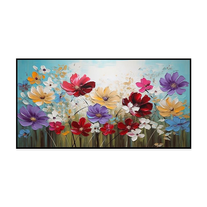 Peinture à l'huile sur toile faite main — Fleurs colorées pour déco maison 60x60 - IVOIRART.COM