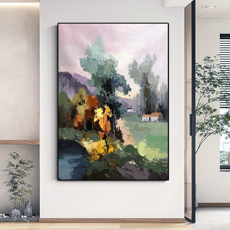 Peinture à l'huile sur toile, paysage abstrait fait main, décoration murale chic - IVOIRART.COM