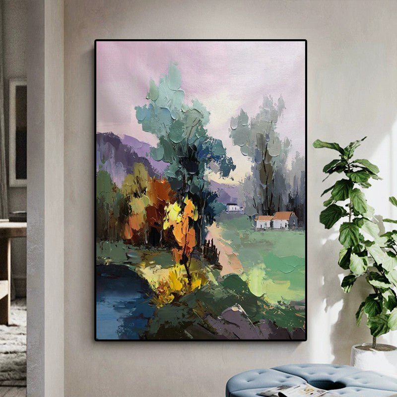Peinture à l'huile sur toile, paysage abstrait fait main, décoration murale chic - IVOIRART.COM
