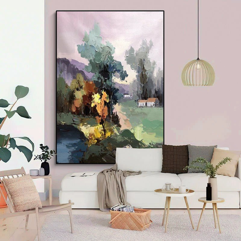 Peinture à l'huile sur toile, paysage abstrait fait main, décoration murale chic - IVOIRART.COM