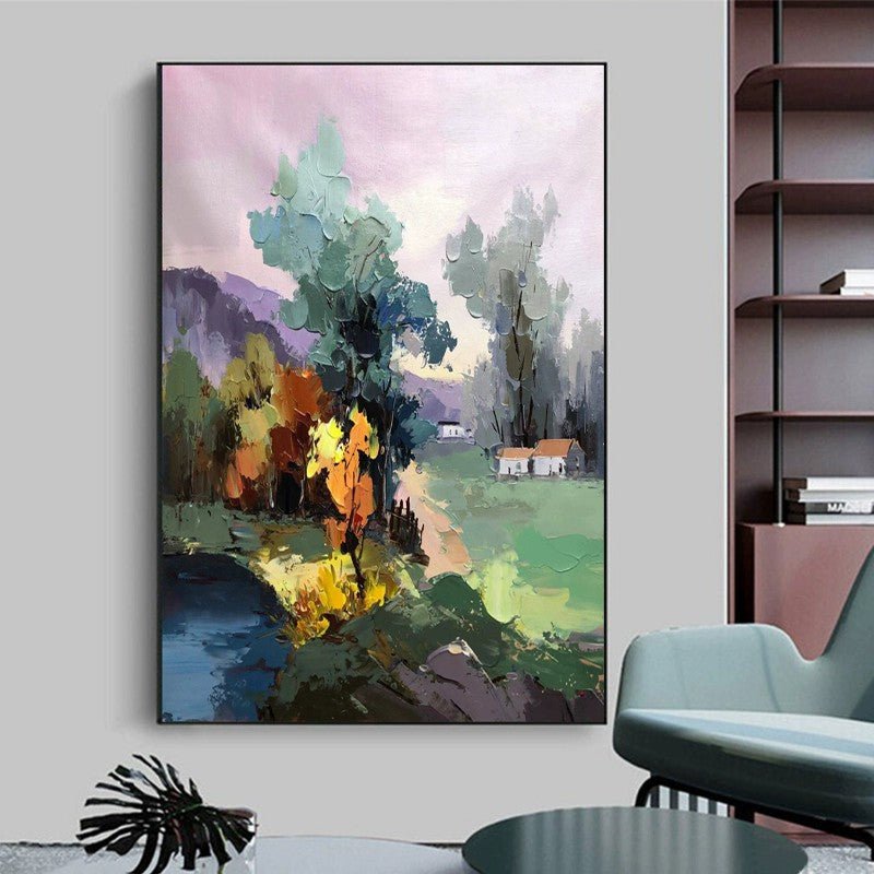 Peinture à l'huile sur toile, paysage abstrait fait main, décoration murale chic - IVOIRART.COM