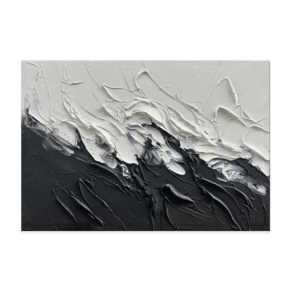 Peinture huile abstraite noire et blanche sur toile épaisse, fait main unique XL - IVOIRART.COM