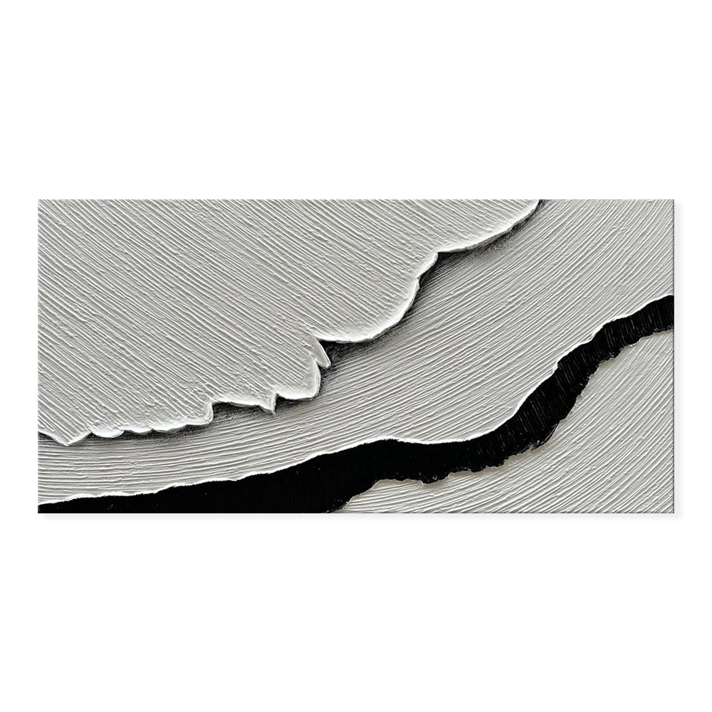 Peinture huile abstraite vagues marines noir et blanc toile murale horizontale XL - IVOIRART.COM