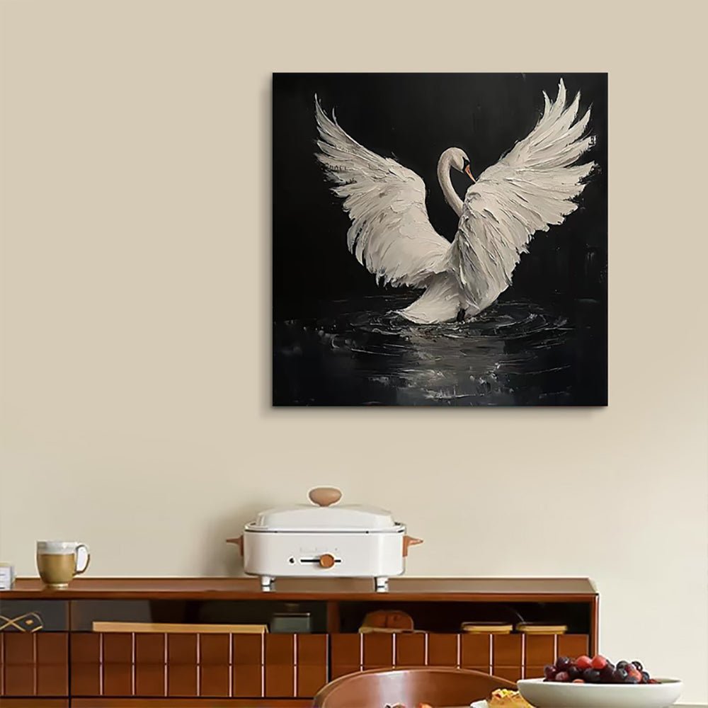 Peinture huile faite main Cygne Noir abstrait sans cadre Décor moderne 70x70cms. - IVOIRART.COM