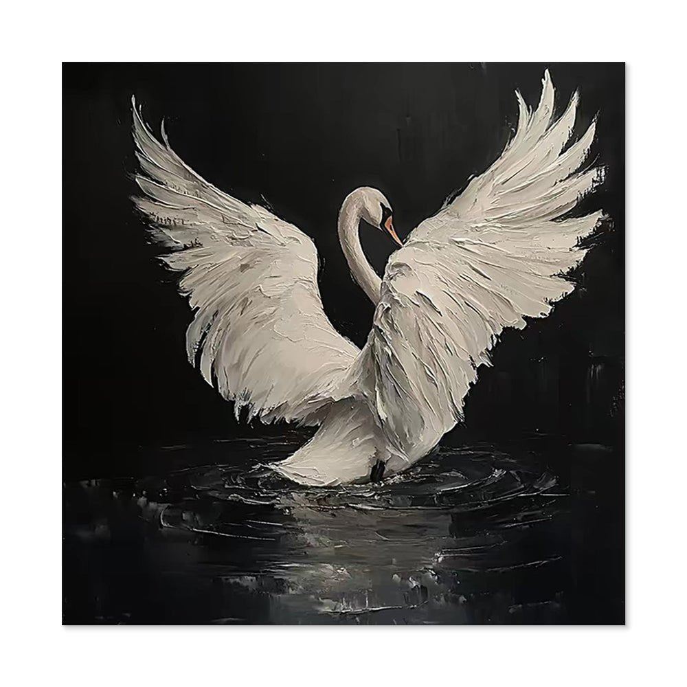 Peinture huile faite main Cygne Noir abstrait sans cadre Décor moderne 70x70cms. - IVOIRART.COM