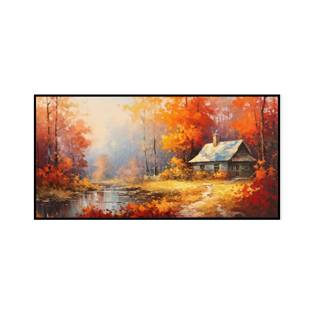 Peinture huile faite main sur toile - Paysage rural orange-rouge décor mural - 1 - IVOIRART.COM