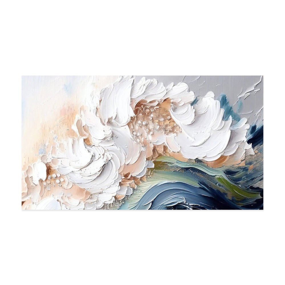 Peinture huile moderne abstraite faite main, texture épaisse vagues blanches XXL - IVOIRART.COM