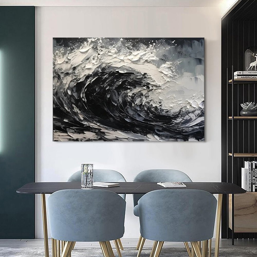 Peinture huile sur toile peinte à la main abstraite noir et blanc non encadrée . - IVOIRART.COM