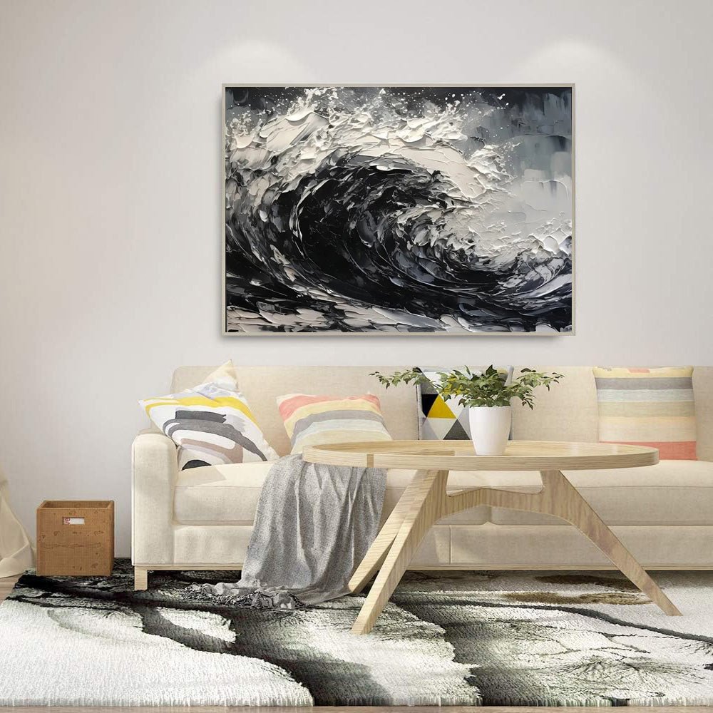 Peinture huile sur toile peinte à la main abstraite noir et blanc non encadrée . - IVOIRART.COM