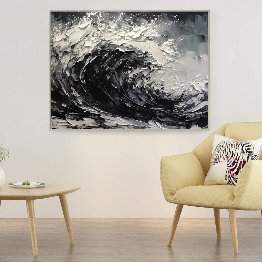 Peinture huile sur toile peinte à la main abstraite noir et blanc non encadrée . - IVOIRART.COM