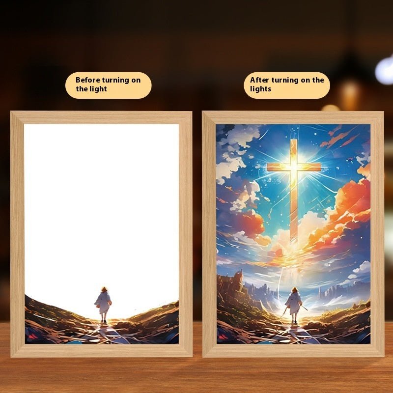 Peinture Lumineuse LED Jésus Cadre Photo Décor Maison Lampe Lune Nuit Noël - IVOIRART.COM