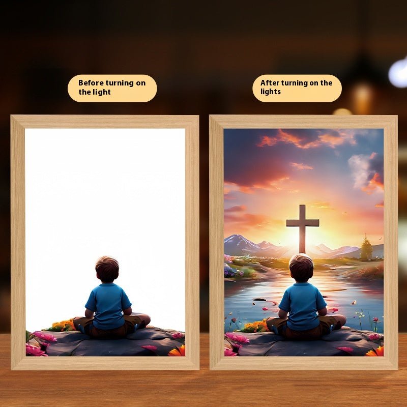 Peinture Lumineuse LED Jésus Cadre Photo Décor Maison Lampe Lune Nuit Noël - IVOIRART.COM