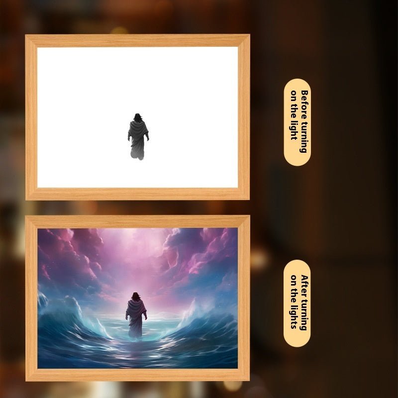 Peinture Lumineuse LED Jésus Cadre Photo Décor Maison Lampe Lune Nuit Noël - IVOIRART.COM
