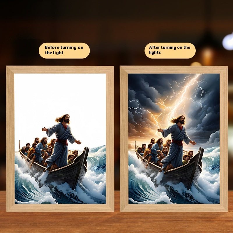 Peinture Lumineuse LED Jésus Cadre Photo Décor Maison Lampe Lune Nuit Noël - IVOIRART.COM