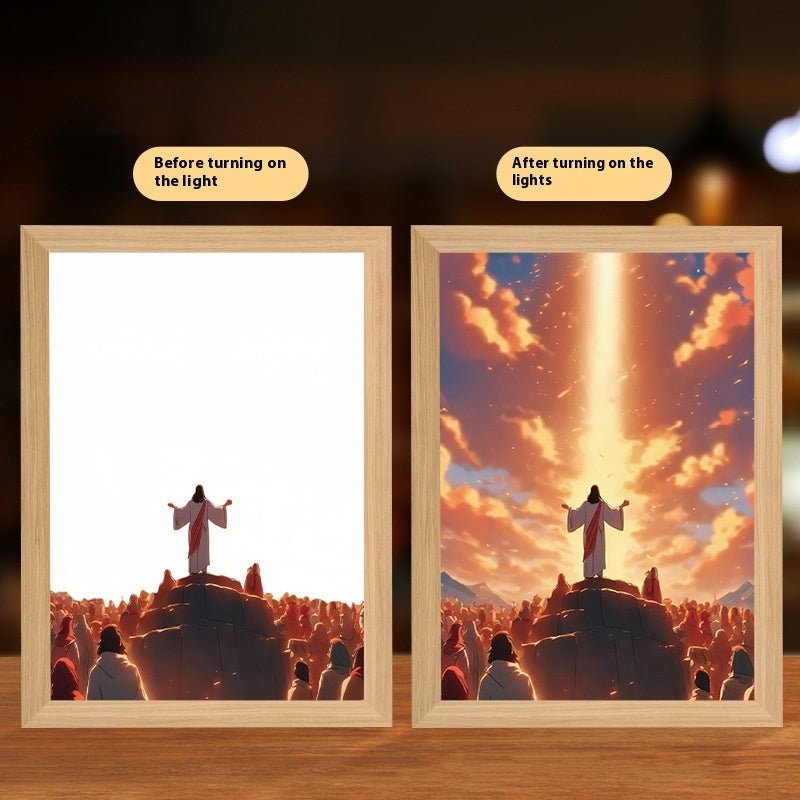 Peinture Lumineuse LED Jésus Cadre Photo Décor Maison Lampe Lune Nuit Noël - IVOIRART.COM