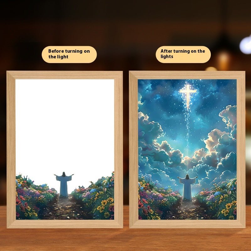 Peinture Lumineuse LED Jésus Cadre Photo Décor Maison Lampe Lune Nuit Noël - IVOIRART.COM