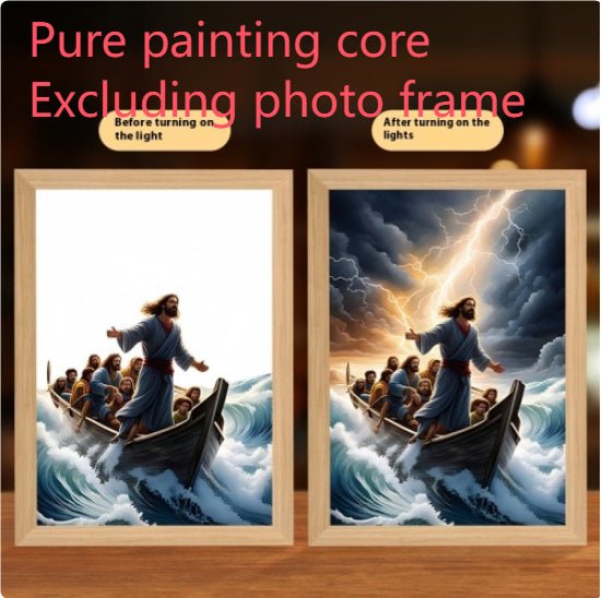 Peinture Lumineuse LED Jésus Cadre Photo Décor Maison Lampe Lune Nuit Noël - IVOIRART.COM