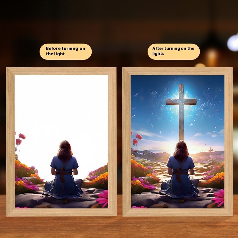 Peinture Lumineuse LED Jésus Cadre Photo Décor Maison Lampe Lune Nuit Noël - IVOIRART.COM
