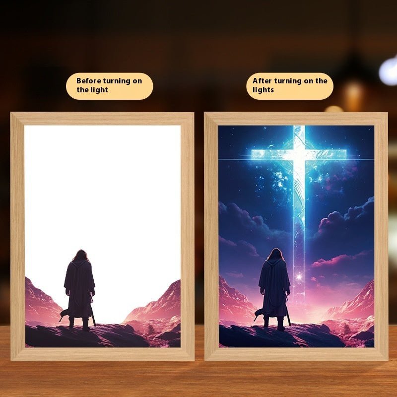 Peinture Lumineuse LED Jésus Cadre Photo Décor Maison Lampe Lune Nuit Noël - IVOIRART.COM