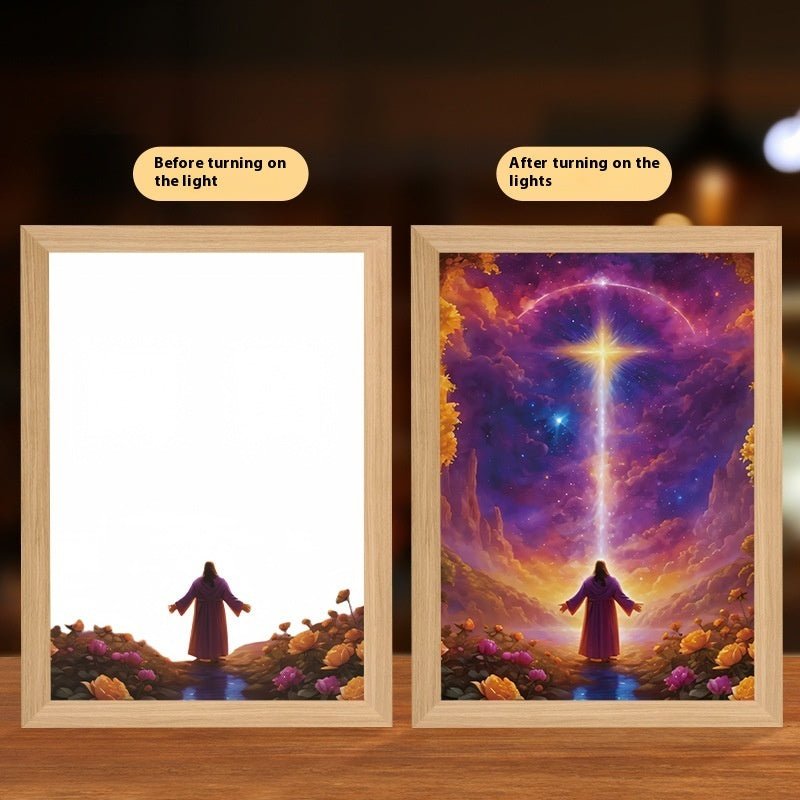 Peinture Lumineuse LED Jésus Cadre Photo Décor Maison Lampe Lune Nuit Noël - IVOIRART.COM