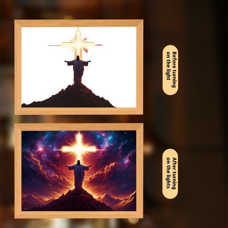 Peinture Lumineuse LED Jésus Cadre Photo Décor Maison Lampe Lune Nuit Noël - IVOIRART.COM