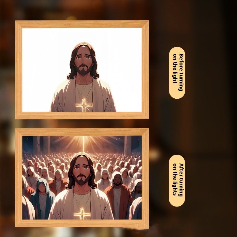 Peinture Lumineuse LED Jésus Cadre Photo Décor Maison Lampe Lune Nuit Noël - IVOIRART.COM