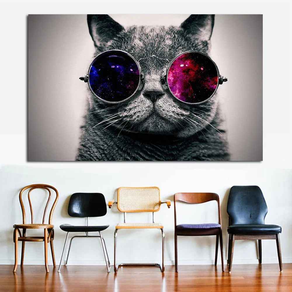 Peinture sur toile à jet d'encre décoration intérieure cadre unique chat avec lunettes de soleil - IVOIRART.COM