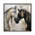 Peinture sur toile chevaux abstraits peinte à la main à la main noir et blanc moderne chic - IVOIRART.COM