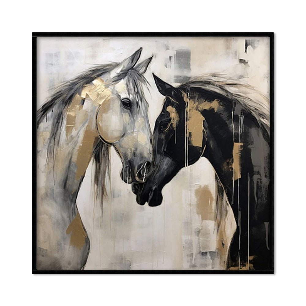 Peinture sur toile chevaux abstraits peinte à la main à la main noir et blanc moderne chic - IVOIRART.COM