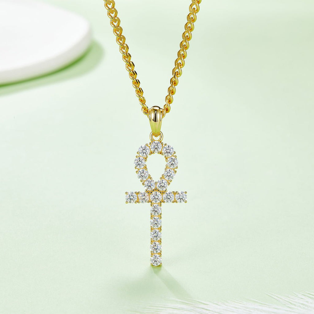 Pendentif Ankh en Argent Sterling S925 19 Pièces Moissanite D VVS1 3&5,6&9,1 g - IVOIRART.COM
