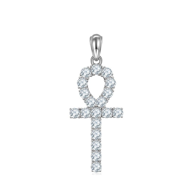 Pendentif Ankh en Argent Sterling S925 19 Pièces Moissanite D VVS1 3&5,6&9,1 g - IVOIRART.COM