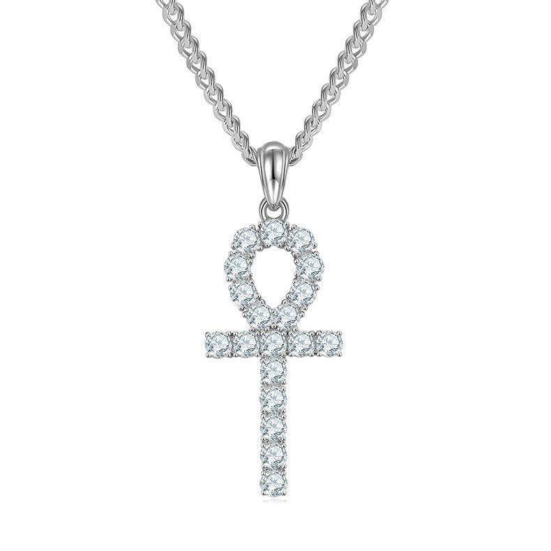 Pendentif Ankh en Argent Sterling S925 19 Pièces Moissanite D VVS1 3&5,6&9,1 g - IVOIRART.COM